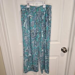 Belle by Kim Gravel Teal Paisley Ankle Pants Size XS